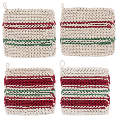 Cotton Crochet Red & Green Stripe Pot Holder