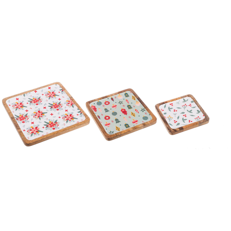 Square Holiday Floral Serving Tray (3 pc. set)