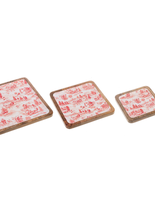 Square Christmas Toile Serving Tray (3 pc. set)