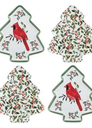 Cardinal & Botanical Christmas Tree Plate