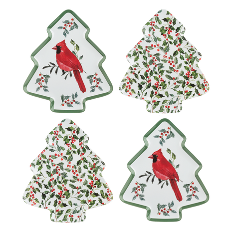 Cardinal & Botanical Christmas Tree Plate