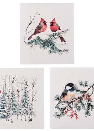 Birds in Winter Forest Reusable Dish Cloth