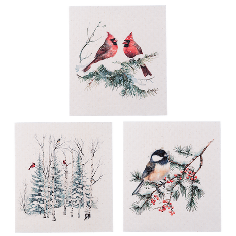 Birds in Winter Forest Reusable Dish Cloth