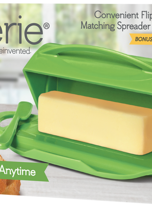 Countertop Flip-Top Butter Dish w/ Matching Spreader - Green
