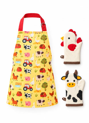 Farm Friends Kids Apron & Oven Mitt Set
