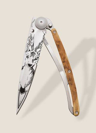 37g Serrated, Knife Deer Juniper Wood, Grey