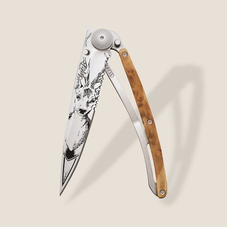 37g Serrated, Knife Deer Juniper Wood, Grey