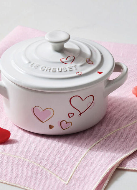 Mini Round Cocotte Mon Coeur Hearts White 8 Oz
