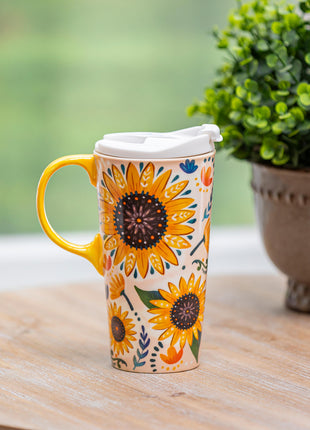 Ceramic Perfect Cup Folk Sunflower 17oz