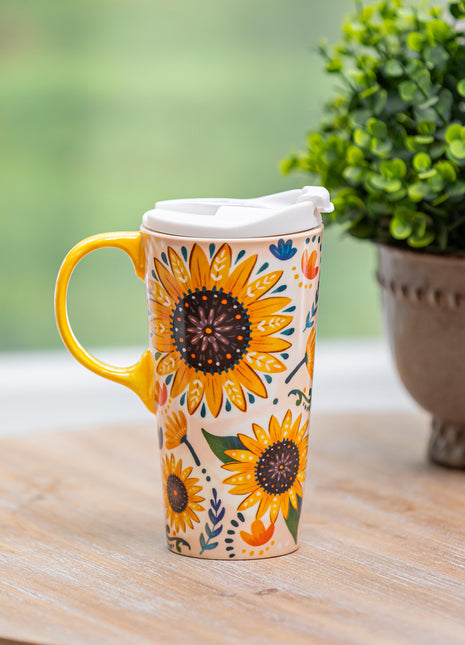 Ceramic Perfect Cup Folk Sunflower 17oz