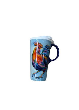 Ceramic Travel Cup w/Box 17 oz Colorful Rooster