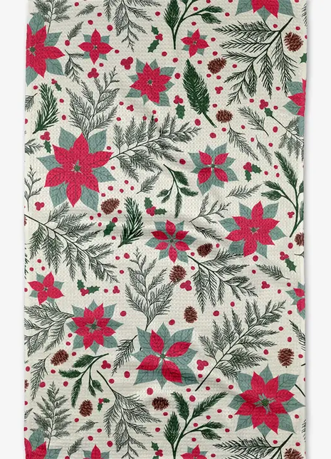 Woodland PoinsettIA Tea Towel