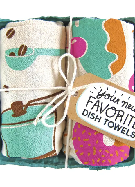 Dish Towel Set Of 2 Coffee And Donuts IA
