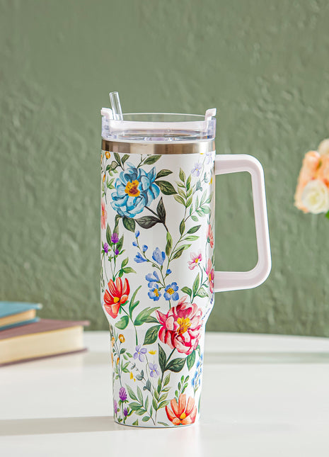 Floral Spray Canyon C, Double Wall Stainless Steel w/ Straw