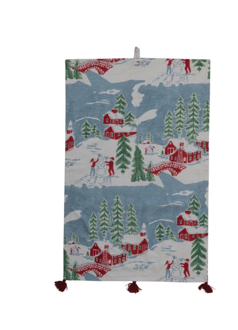 Christmas Market Striped Woven Cotton Tea Towel w/ Ruffle