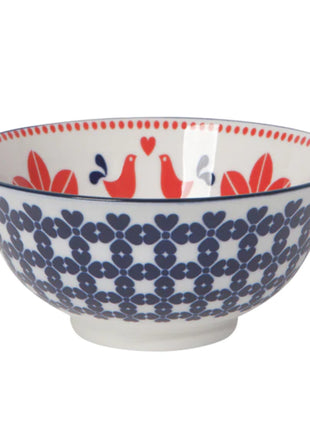 Now Designs Stamped Bowl Medium 6in Red Navy Bird