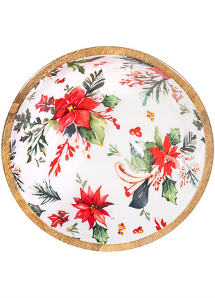 VivaStyle Poinsettia Bliss Bowl Wood Bowl Set Large