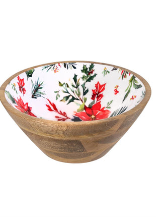 VivaStyle Poinsettia Bliss Bowl Wood Bowl Set Medium