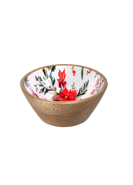 VivaStyle Poinsettia Bliss Bowl Wood Bowl Set Small