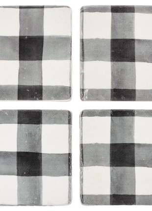 Seasonal Coaster 4 / Set Black & White Gingham IA