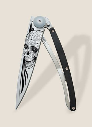 37G Knife Ebony Wood/Latino Skull