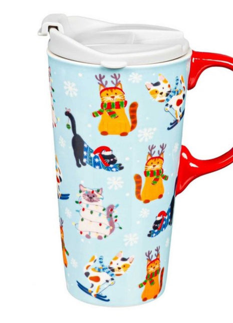 Ceramic Travel Cup 17oz Meowy Christmas