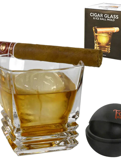 Cigar Glass Set With Ice Ball Mold
