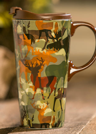 Ceramic Travel CupWoodland Camouflage 17oz