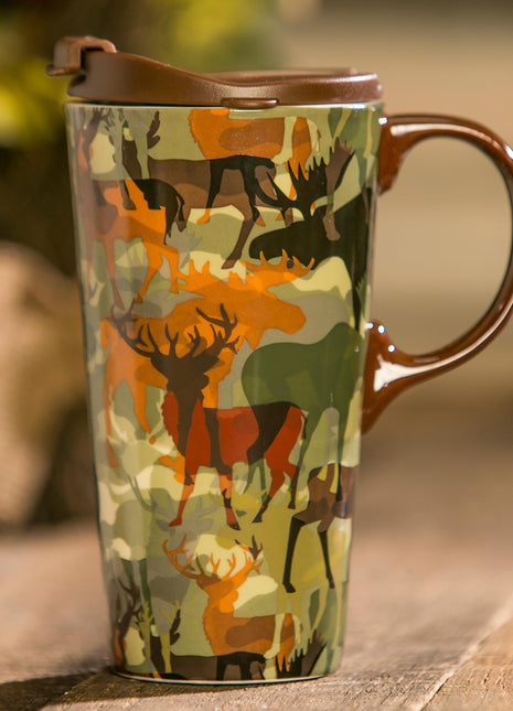 Ceramic Travel CupWoodland Camouflage 17oz