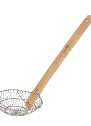 SS Spider Strainer Bamboo Handle 7 in